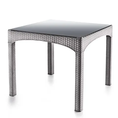 Brown Plastic Rattan Table With Glass 2576 Akbrella World AKB-784