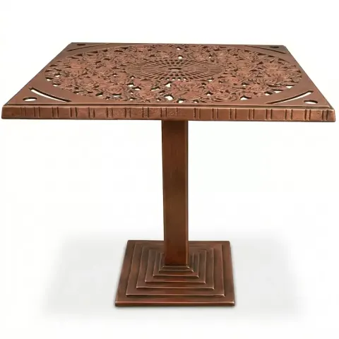 Square Single Leg Aluminum Cast Rose Wrought Iron Table 80x80 cm Akbrella World AKB-258