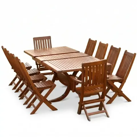 Foldable Wooden Table Chair Dining Table Set 10 Akbrella World AKB-560