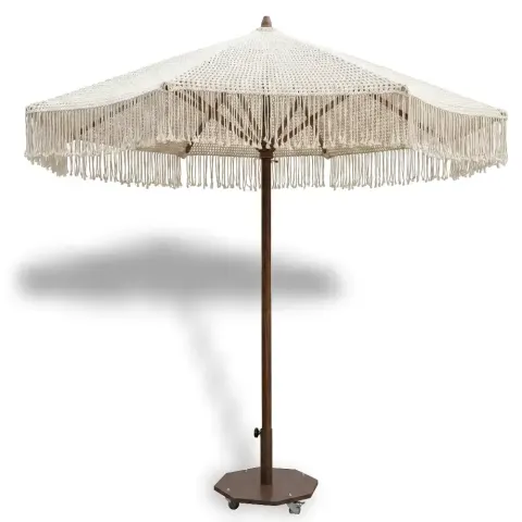Beech Wood Wooden Body Umbrella Complete Macrame Knit 300 Akbrella World AKB-41