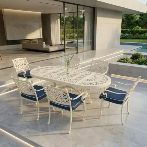 Personality 100x200 cm Oval Aluminum Die Casting Wrought Iron Table Set Akbrella World AKB-730