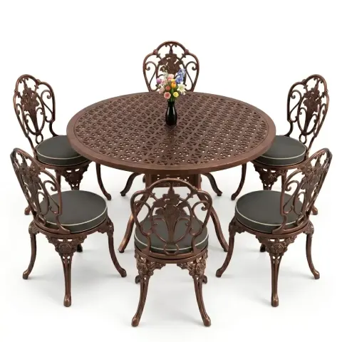 Rose Pattern Aluminum Casting Table Chair Set Without Armrests Akbrella World AKB-989