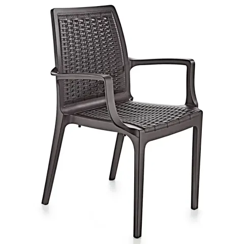 Dark Brown Rattan Plastic Chair with Armrests 2524 Akbrella World AKB-770
