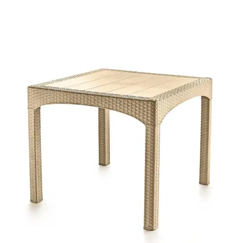 Cream Plastic Rattan Square Table 2574 Akbrella World AKB-782