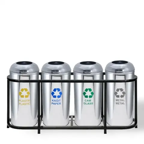 Chrome 4 Piece Recycle Bin Set Paper 38x145x73 cm Akbrella World AKB-629