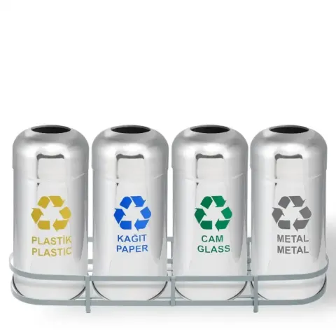 Chrome 4 Piece Recycle Bin Set Paper 39x148x81 cm Akbrella World AKB-625