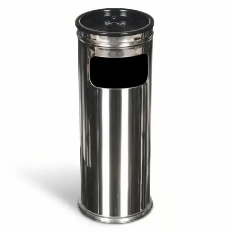 Chrome Stainless Metal Cylinder Trash Can 60x23 cm Akbrella World AKB-405