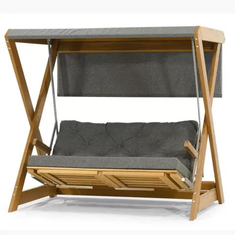 Luxury Wooden Garden Swing Bed Iroko Wood Made Akbrella World AKB-681