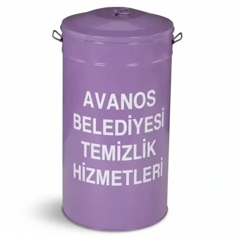 Municipal Metal Outdoor Trash Can with Purple Lid 75x38 cm Akbrella World AKB-393