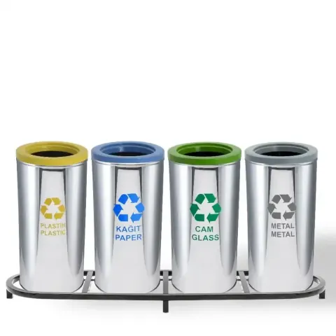 Stainless Steel 4 Pcs Recycle Bin Paper 35x136x66 cm Akbrella World AKB-641