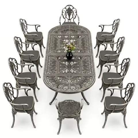 Y: 72 cm 10 Seater Aluminum Die Casting Table Chair Set Akbrella World AKB-1061