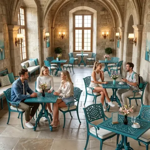 2 Seater Aluminum Die Casting Table Chair Set Akbrella World AKB-827 – Armchair square wrought iron turquoise