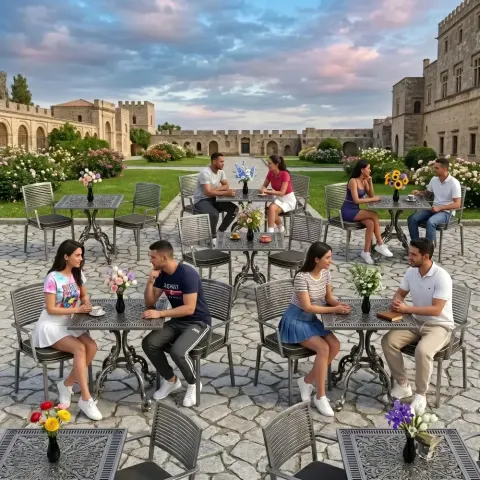 2 Seater Aluminum Die Casting Table Chair Set Akbrella World AKB-828 – Modern square wrought iron silver silver