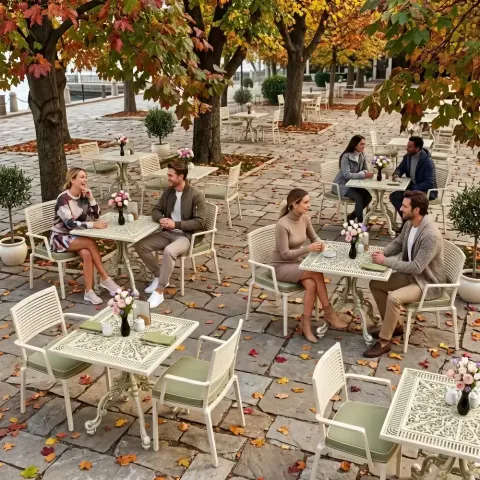 2 Seater Aluminum Die Casting Table Chair Set Akbrella World AKB-828 – Modern square wrought iron green white