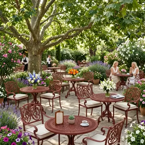 2 Seater Aluminum Die Casting Table Chair Set Akbrella World AKB-815 – Round wrought iron set with butterfly motif