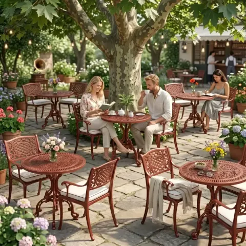2 Seater Aluminum Die Casting Table Chair Set Akbrella World AKB-816 – Wrought iron set tile with sun motif