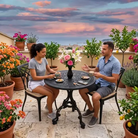 2 Seater Aluminum Die Casting Table Chair Set Akbrella World AKB-817 – Modern wrought iron stream on black field