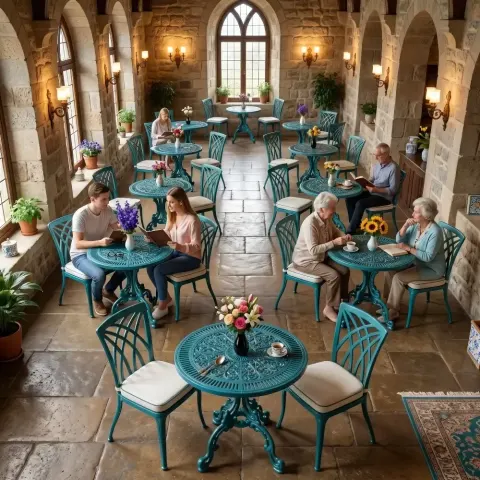 2 Seater Aluminum Die Casting Table Chair Set Akbrella World AKB-817 – Modern wrought iron trend on turquoise field