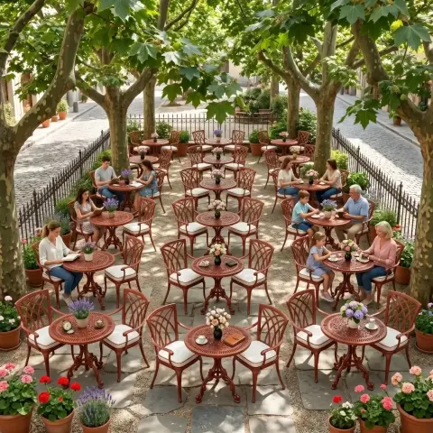 2 Seater Aluminum Die Casting Table Chair Set Akbrella World AKB-818 – Modern armless round wrought iron set