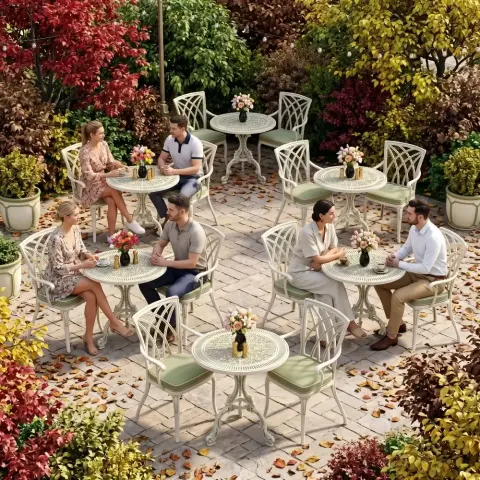 2 Seater Aluminum Die Casting Table Chair Set Akbrella World AKB-818 – Modern armless round wrought iron set