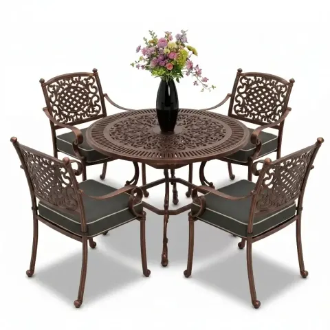 4 Seater Aluminum Die Casting Table Chair Set Akbrella World AKB-870 – Rame – Round E:90 D:90 copper tumbled
