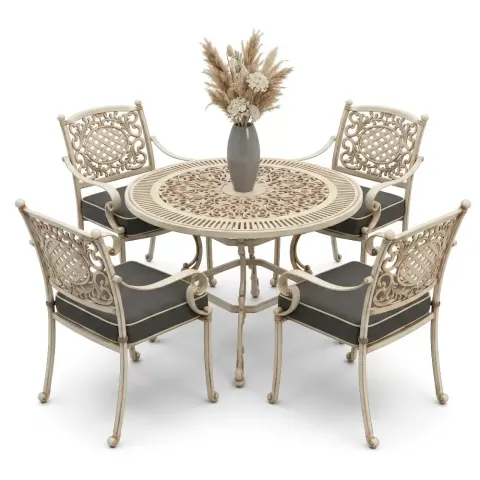 4 Seater Aluminum Die Casting Table Chair Set Akbrella World AKB-870 – Beige – Round E:90 D:90 white tumbled
