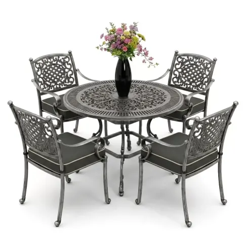 4 Seater Aluminum Die Casting Table Chair Set Akbrella World AKB-870 – Argento – Round E:90 D:90 silver silver