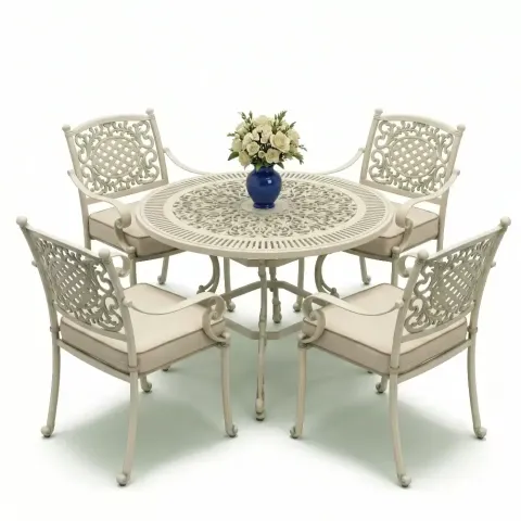 4 Seater Aluminum Die Casting Table Chair Set Akbrella World AKB-870 – Verde – Round E:90 D:90 white green