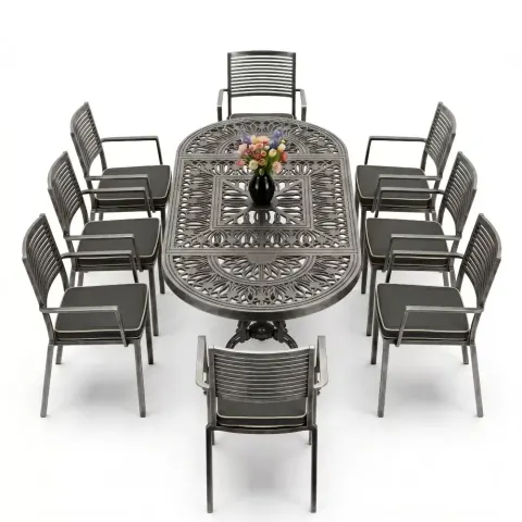 Y:72 cm 8 Seater Aluminum Die Casting Table Chair Set Akbrella World AKB-1046