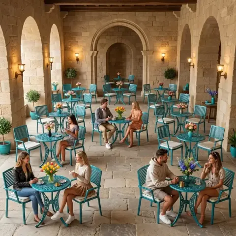 2 Seater Aluminum Die Casting Table Chair Set Akbrella World AKB-838 – Koolu wrought iron round balcony turquoise