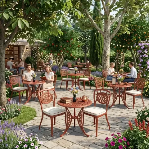 2 Seater Aluminum Die Casting Table Chair Set Akbrella World AKB-834 – Moon patterned wrought iron rose pattern