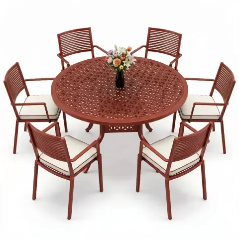 Y:74 cm 6 Seater Aluminum Die Casting Table Chair Set Akbrella World AKB-995