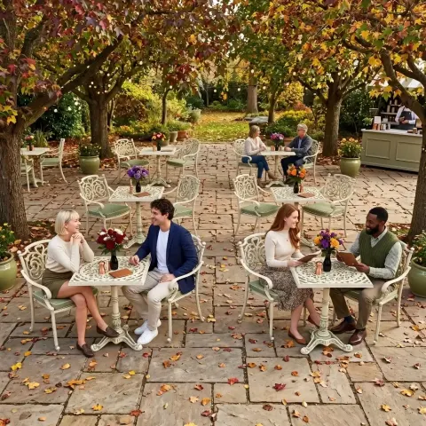 2 Seater Aluminum Die Casting Table Chair Set Akbrella World AKB-848 – Wrought iron square green white patina