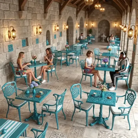 2 Seater Aluminum Die Casting Table Chair Set Akbrella World AKB-844 – One Leg Wrought Iron Suit Turquoise