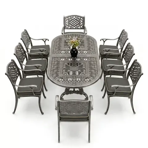 A:72 cm 8 Seater Solar Aluminum Die Casting Table Chair Set Akbrella World AKB-1052