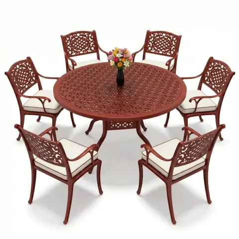 A:74 cm 6 Seater Solar Aluminum Die Casting Table Chair Set Akbrella World AKB-994