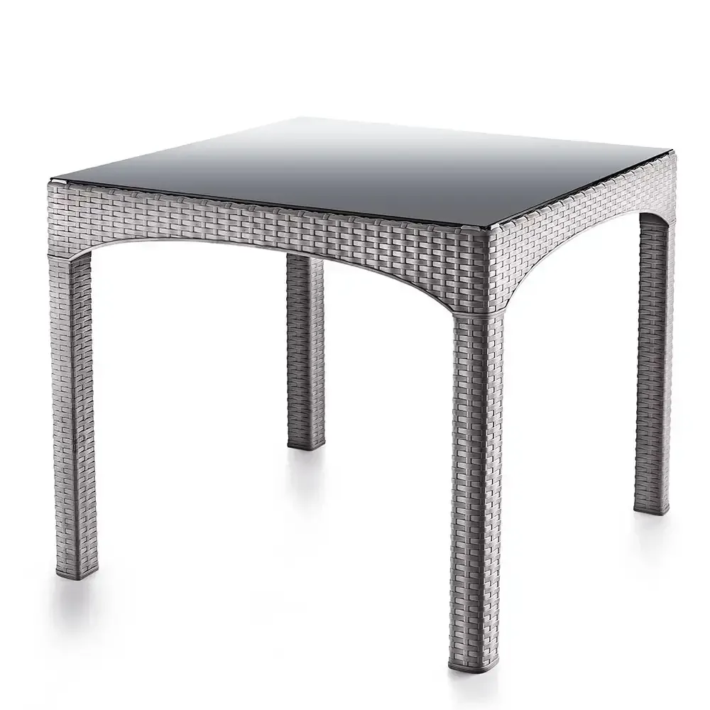 Brown Plastic Rattan Table With Glass 2576 Akbrella World AKB-784