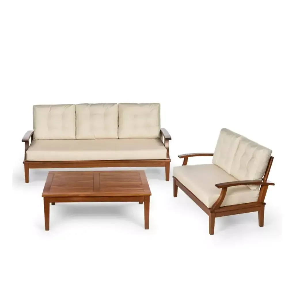 Person Ephesus Garden Wooden Cushioned Seating Set + Coffee Table 5 Akbrella World AKB-686