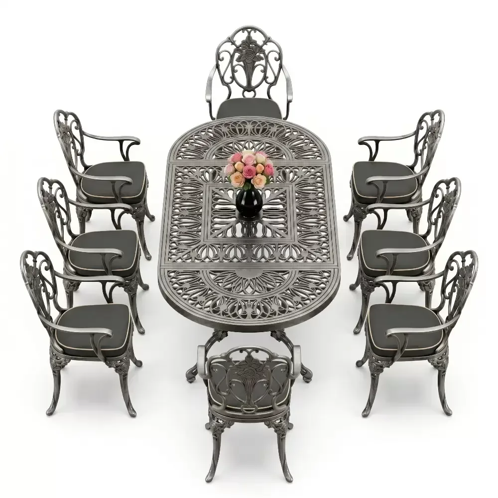 Aluminum Casting Table Chair Set with Armrests Akbrella World AKB-1042