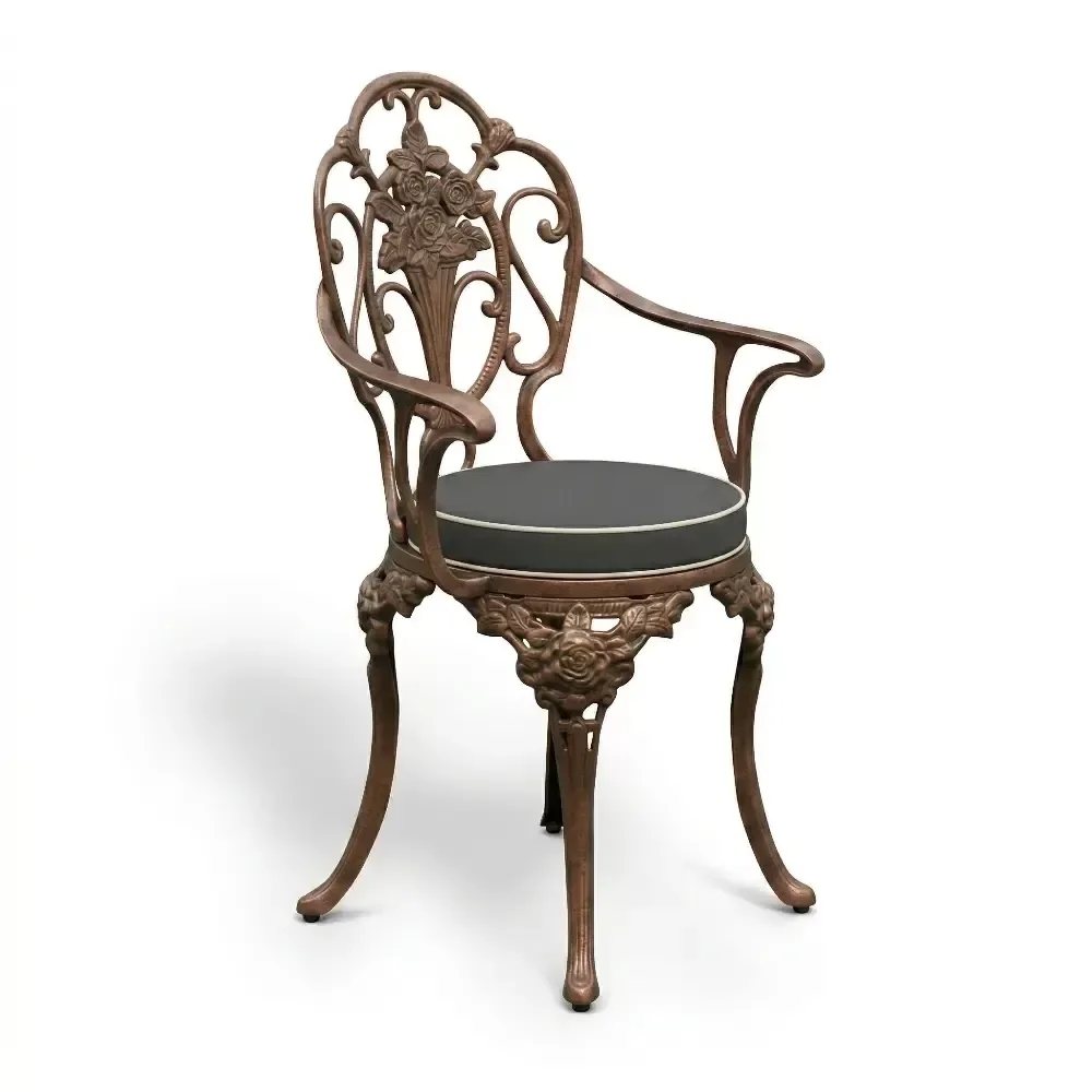 Rose Aluminum Cast Iron Wrought Iron Chair with Armrests 87x42x42 cm Akbrella World AKB-181