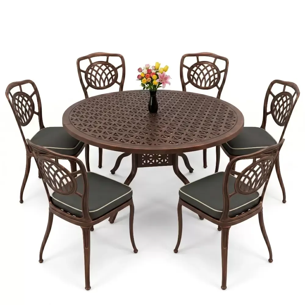 Moon Pattern Aluminum Casting Table Chair Set Without Armrests Akbrella World AKB-991