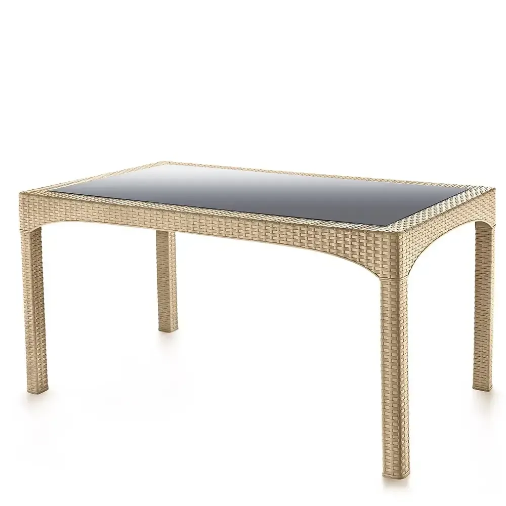 Cream Plastic Rattan Glass Table 2586-3 Akbrella World AKB-789