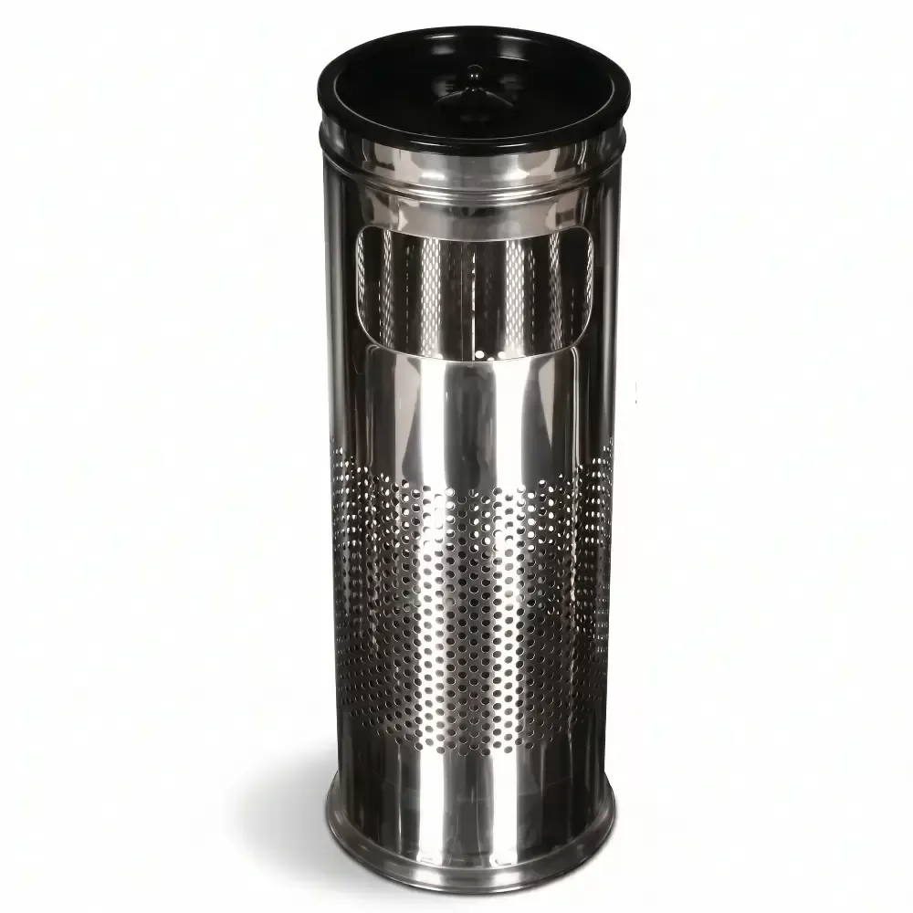 Perforated Cylinder Trash Can with Chrome Ashtray 60x23 cm Akbrella World AKB-408