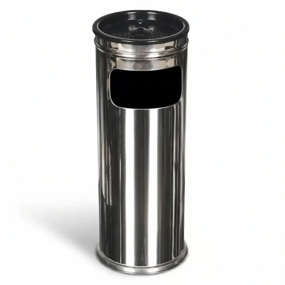 Chrome Stainless Metal Cylinder Trash Can 60x23 cm Akbrella World AKB-405