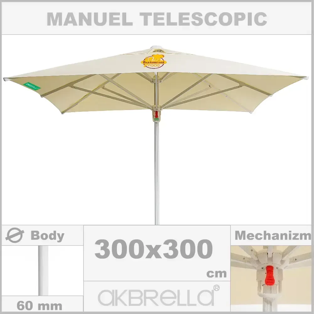 Manual Telescopic Garden Umbrella with Latch 300x300cm Akbrella World AKB-79