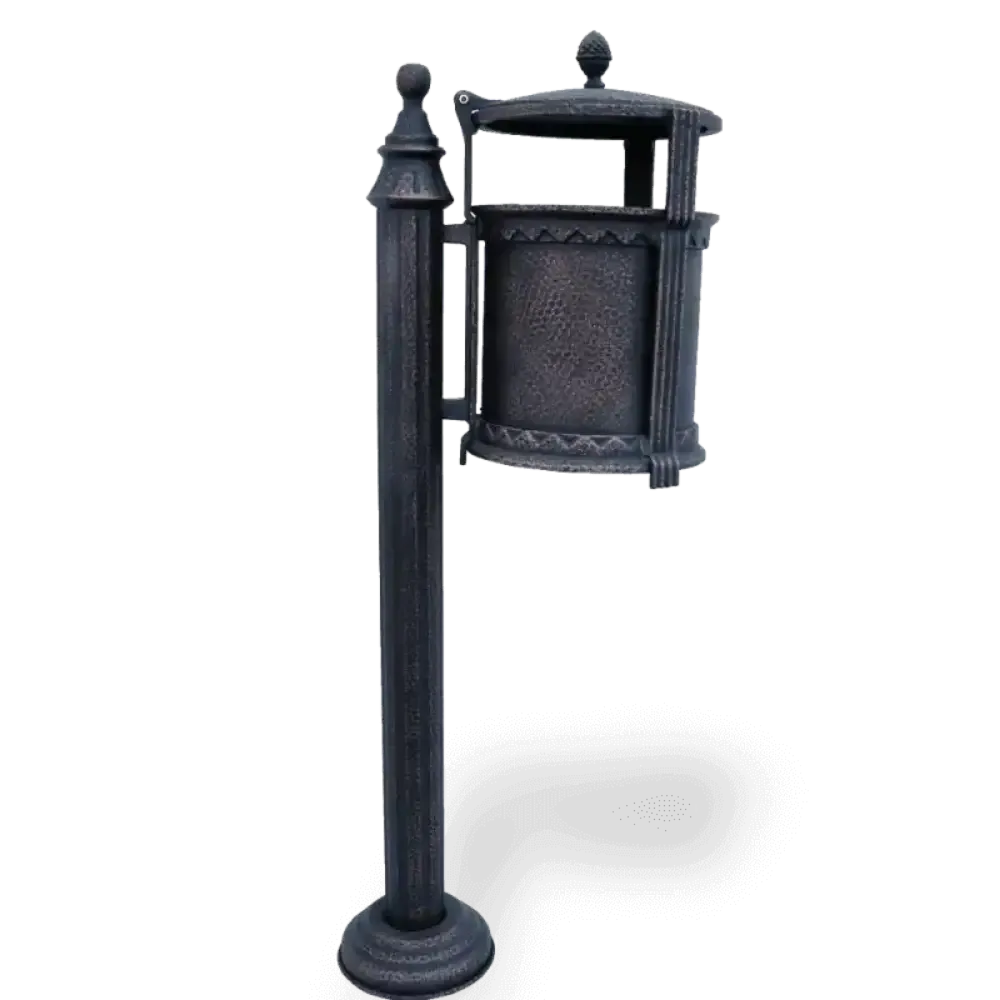 Metal Cast Aging Black Footed Trash Can 122x41 cm Akbrella World AKB-255