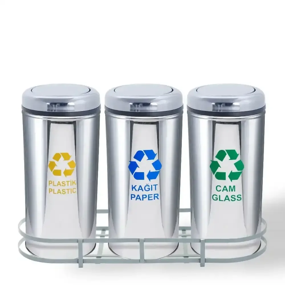 Stainless Recycling Dustbin Set Plastic 36x94x66 cm Akbrella World AKB-614