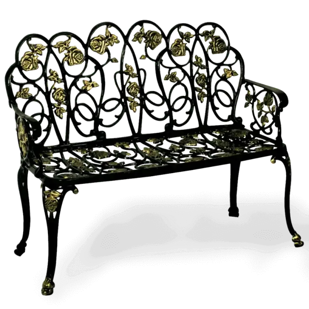 Black Wrought Iron Aluminum Casting Seating Bench 109x42x89 cm Akbrella World AKB-239