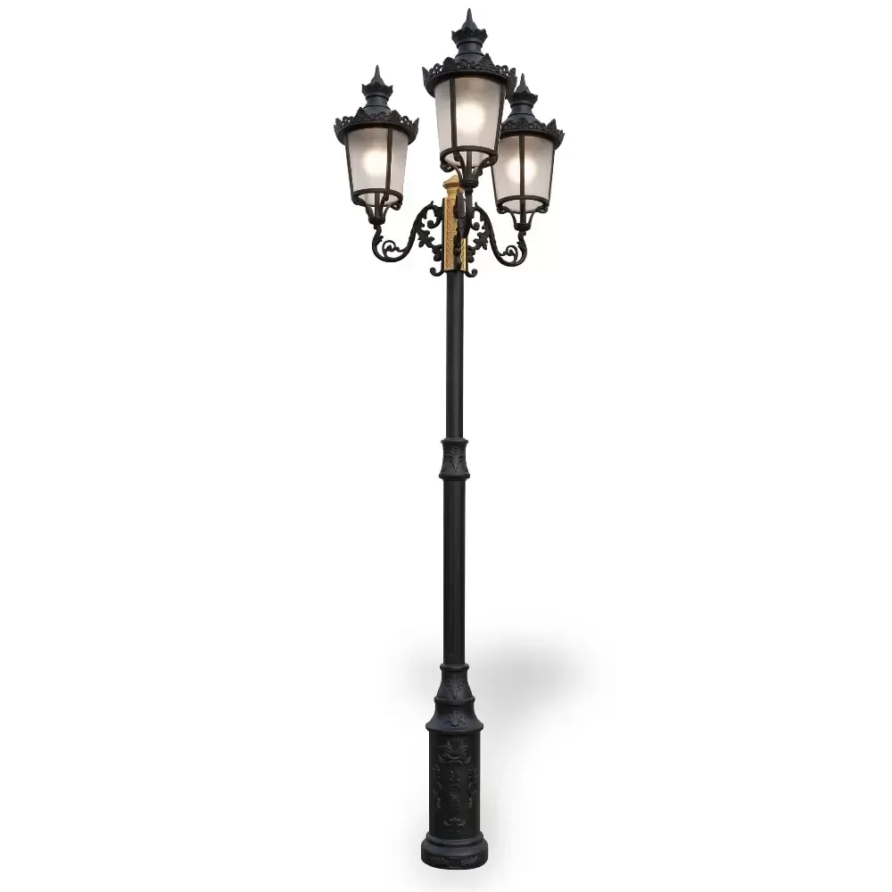 Three Lanterns Aluminum Die Casting Russian Lighting Pole 400x140 cm Akbrella World AKB-299