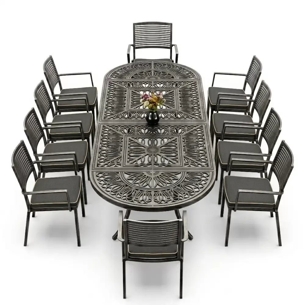 Y: 72 cm 10 Seater Aluminum Die Casting Table Chair Set Akbrella World AKB-1064